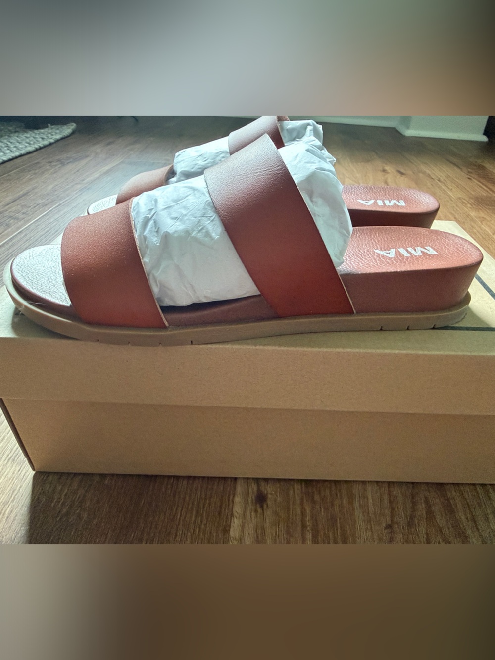 MIA Woman Slides - Brown Wide Strap Sandals